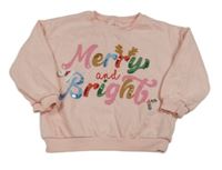 Svetloružová mikina s nápisy z flitrů zn. F&F