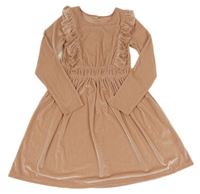 Starorůžové žebrované sametové šaty s volánky Tu