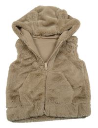Hnedá kožušinová podšitá vesta s kapucňou Dunnes Stores
