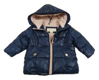 Tmavomodrá šusťáková zimní bunda s logem a kapucí Michael Kors