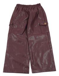 Mahagonové široké koženkové kalhoty 