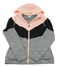 Šedo-černo-meruňková sportovní propínací mikina s kapucí H&M