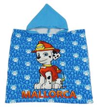 Modré vzorované osuškové pončo s Tlapkovou patrolou a kapucňou