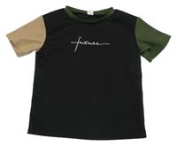 Černo-zeleno-béžové tričko s nápisem shein