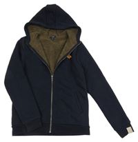 Tmavomodrá zateplená propínací mikina s kapucí kiabi