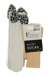 2x ponožky - meruňkové baletní + bílé žebrované s mašľami