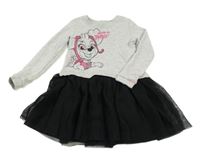 Sivé teplákové šaty s Tlapkovou patrolou a černou tylovou sukní Nickelodeon