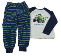 Šedo-tmaovmodré fleecové pyžamo s dinem Primark