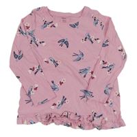 Růžové triko s ptáčky 