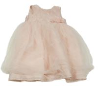 Světlerůžové tylové slavnostní šaty s květem a páskem George