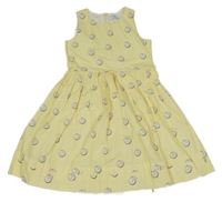 Žlté bodkovaná é plátenné šaty