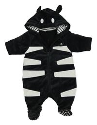 Černo-bílá vzorovaná sametová zateplená kombinéza s kapucí Mothercare