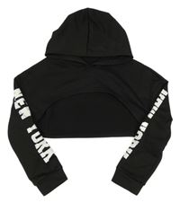 Čierna športová crop mikina s nápisom a kapucňou