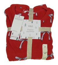 Nové - červené fleecové pyžamo s mašličkami M&S
