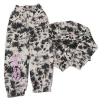 2 set - černo-bílá batikovaná crop mikina + tepláky Primark