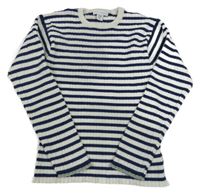 Bielo-tmavomodrý pruhovaný rebrovaný ľahký sveter Primark