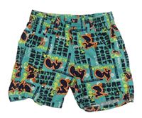 Modré plátenné kraťasy so surfery a nápismi Lupilu