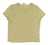 Žlto-bielo-zelené rebrované crop tričko H&M