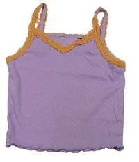 Lila rebrovaný crop top s čipkou