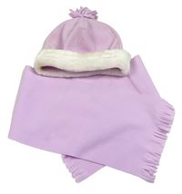 2set - Lila fleecová čapica s třásněmi + šál