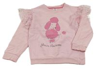 Ružová mikina s pudlom a tylovymi volániky Little kids