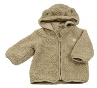 Béžová huňatá propínací podšitá mikina s kapucí 