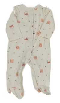 Biely kvetovaný rebrovaný overal s medvedíkmi a liškami