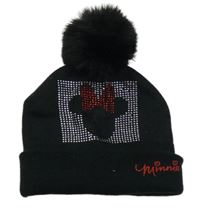 Černá čepice s Minnie z kamínků a bambulí Disney