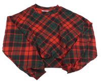 Červeno-tmavozelená kockovaná crop mikina H&M