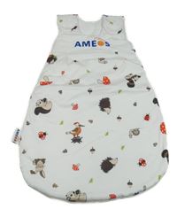 Bílý zateplený spací pytel se zvířátky 