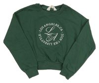 Tmavozelená crop mikina s nápismi H&M
