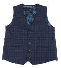 Tmavomodro-černá kostkovaná slavnostní vesta Next