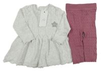 Nové - 2set - Světlešedá pletená šatová vzorovaná tunika + fialovorůžové vzorované pletené legíny zn.F&F
