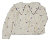 Smetanovo-fialová květovaná crop halenka s límcem Zara