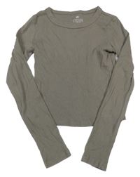 Hnedé rebrované crop tričko H&M