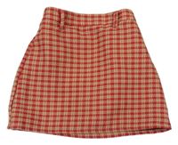 Červeno-béžová kockovaná sukňa
