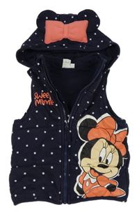 Tmavomodrá puntíkatá zateplená tepláková vesta s Minnie a kapucí Disney
