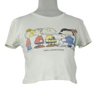 Dámske biele rebrované crop tričko so Snoopym Pull&Bear