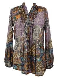 Dámska fialovo-farebná vzorovaná žoržetová blúzka zn. Wallis