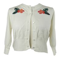 Dámské smetanové svetrové bolerko s květy 