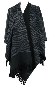Dámský černo-šedý vzorovaný svetrový pléd s třásněmi Ellen Reyes 