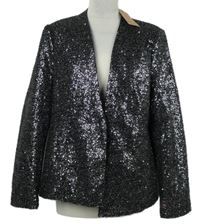 Nové - Dámsky čierno-strieborný flitrový sakový cardigán Gallery