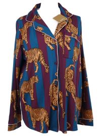 Nové - Dámská tmavomodro-vínový pruhovaný pyžamový kabátek s tigrami Chelsea Peers