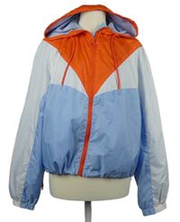 Dámská světlemodro-červeno-bílá šusťáková podzimní bunda s kapucí 