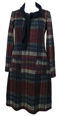 Dámské tmavomodro-vínové kostkované pletené šaty s límcem Isle 