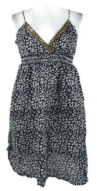 Nové - Dámske čierno-biele vzorované plážové šaty s flitrami Primark