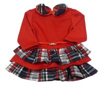 Červeno-kostkované šaty s límečkem