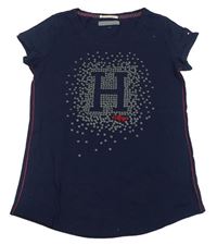 Tmavomodré tričko s písmenem a flitry Tommy Hilfiger