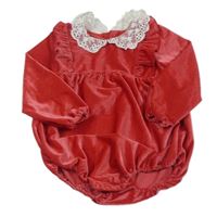 Červené žebrované sametové body s krajkou Matalan