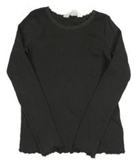 Nové - Tmavosivé rebrované tričko s čipkou H&M